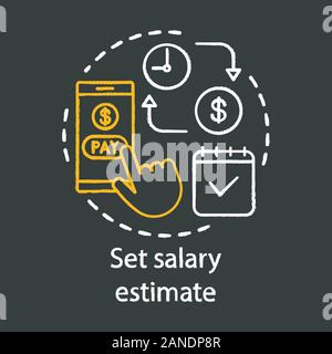 Set salary estimate chalk icon. Salary calculator. Wage payment. Budget calculation, accounting. Online billing service. Financial calendar. Isolated Stock Vector