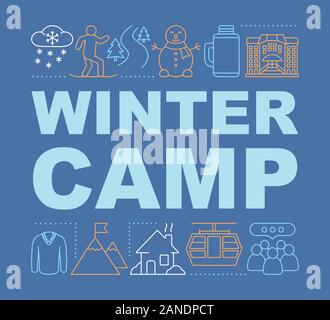 Mountain range camp word concepts banner.Ski resort. Winter season, holiday resort. Presentation, website. Isolated lettering typography idea with lin Stock Vector