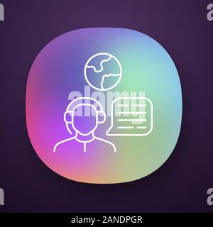 Immigration consultant app icon. Online support, hotline operator, Office, help desk worker, dispatcher. Travel agent. UI/UX user interface. Web or mo Stock Vector