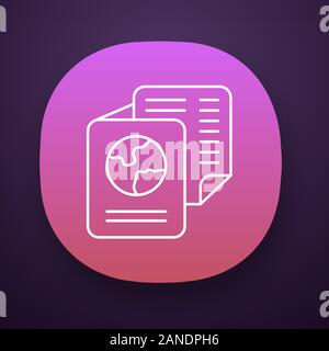 Immigration documents app icon. International passport. Identification document. Flight ticket. Travel and tourism. UI/UX user interface. Web or mobil Stock Vector