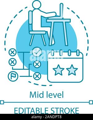 Mid level concept icon. Work experience idea thin line illustration. Middle level. Stage of development in professional career. Staff, workforce. Vect Stock Vector