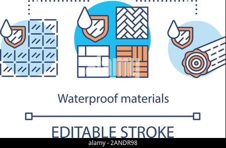Waterproof materials concept icon. Water resistant textures idea thin line illustration. Hydrophobic substances with shield and liquid drops. Vector i Stock Vector