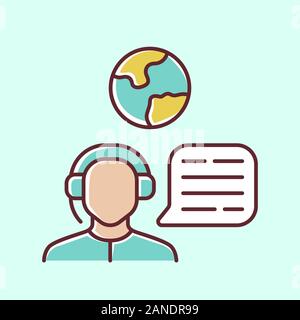 Immigration consultant blue color icon. Online support, hotline operator, Office, help desk worker, dispatcher. Travel agent. Call center manager. Tri Stock Vector