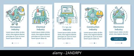 Secondary sector of economy onboarding mobile app page screen with linear concepts. Advanced industry. Five walkthrough steps graphic instructions. UX Stock Vector