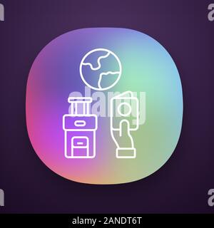 Immigration app icon. Trip planning, holiday vacation organization. Travelling abroad. Packed baggage. Migration document. UI/UX user interface. Web o Stock Vector
