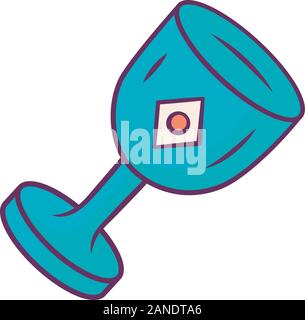 Chalice cup blue color icon. Medieval, ancient goblet. Holy Grail. Magical, occult ritual gothic chalice. Ceremonial wine antique goblet. Isolated vec Stock Vector