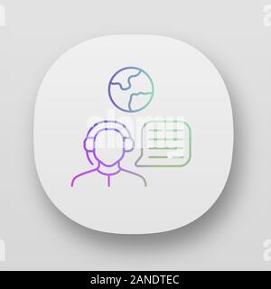 Immigration consultant app icon. Online support, hotline operator, Office, help desk worker, dispatcher. Travel agent. UI/UX user interface. Web or mo Stock Vector