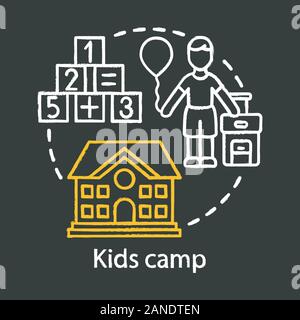 Kids camp chalk concept icon. Summer children club, community. Child holiday resort, after class, preschool education. Educational after school facili Stock Vector