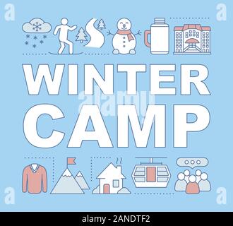 Winter camp word concepts banner.Ski resort. Wintersports and mountain activities. Presentation, website. Isolated lettering typography idea with line Stock Vector