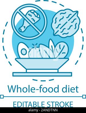 Whole food diet, vegan lifestyle concept icon. Vegetarian nutrition idea thin line illustration. Healthy meal. Chicken, walnut and vegetable salad vec Stock Vector
