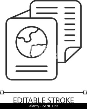 Immigration documents linear icon. International passport. Identification document. Flight ticket. Tourism. Thin line illustration. Contour symbol. Ve Stock Vector