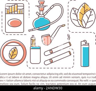 Tobacco industry article page vector template. Smoking products. Brochure, magazine, booklet design element with linear icons and text boxes. Print de Stock Vector