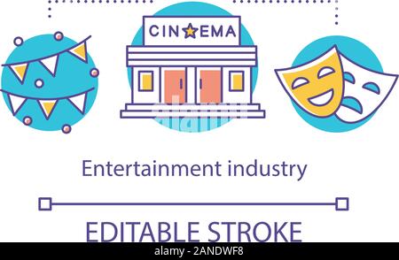 Entertainment industry concept icon. Show business. Leisure sector. Commercially popular arts. Festival, cinema, theater idea thin line illustration. Stock Vector