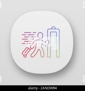 Express entry app icon. Passenger passing x-ray check at airport. Body scan machine. Express path facility. UI/UX user interface. Web or mobile applic Stock Vector