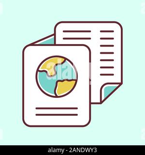 Immigration documents blue color icon. International passport. Identification document. Flight ticket. Travel and tourism. Passenger personal informat Stock Vector
