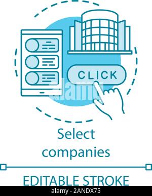 Select companies concept icon. Job searching, finding work features idea thin line illustration. Office space rentals. Business centre for rent. Vecto Stock Vector