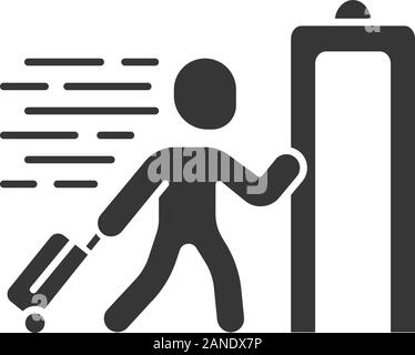 Express entry glyph icon. Passenger passing x-ray check at airport. Body scan machine. Customs inspection. Express path facility. Silhouette symbol. N Stock Vector