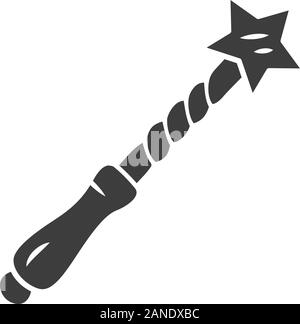 Witch wand glyph icon. Silhouette symbol. Wizard magic wand, fairy wooden stick. Magician, sorcerer item. Witchcraft & sorcery Halloween magical tool. Stock Vector