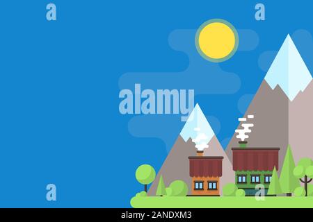 Illustrations of the night resort city. City landscapes in flat design. Stock Vector