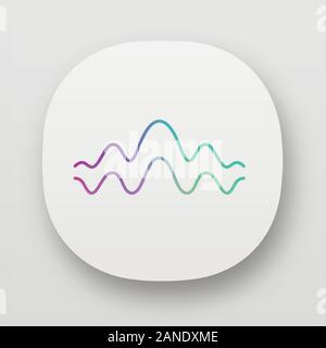 Fluid wave app icon. UI/UX user interface. Flowing wavy lines. Music rhythm, digital soundwave, melody waveform. Equalizer, sound abstract curve. Web, Stock Vector