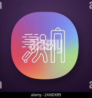 Express entry app icon. Passenger passing x-ray check at airport. Security check. Body scan machine. Express path facility. UI/UX user interface. Web, Stock Vector
