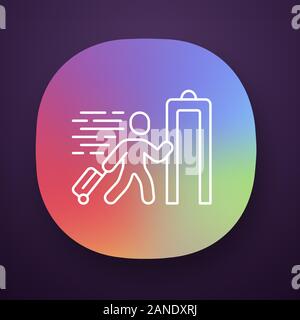 Express entry app icon. Passenger passing x-ray check at airport. Security check. Body scan machine. Express path facility. UI/UX user interface. Web, Stock Vector