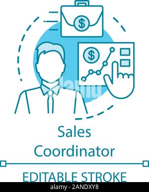 Sales coordinator concept icon. Customer support representative, specialist idea thin line illustration. Salesman, marketer. Progress monitoring. Vect Stock Vector