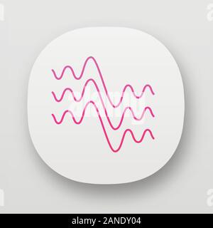 Flowing wavy lines app icon. UI/UX user interface. Fluid parallel soundwaves. Sound waves. Abstract organic waveforms. Vibration amplitude. Web or mob Stock Vector