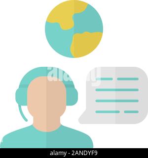 Immigration consultant flat design long shadow blue color icon. Online support, hotline operator, Office, help desk worker, dispatcher. Travel agent. Stock Vector
