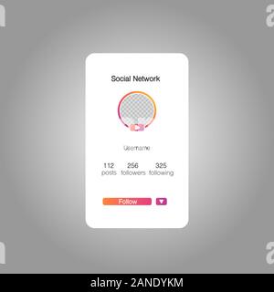 Social media preview page inspired. Internet profile information. Follow button. Photo mockup, template. Vector illustration eps 10 Stock Vector