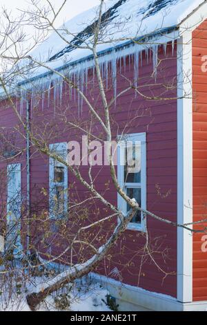 Red cabin at the Britannia Ship Yard site in Steveston British Columbia Stock Photo