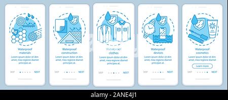 Waterproof substances onboarding mobile app page screen with linear concepts. Moisture resistant appliances walkthrough steps graphic instructions. UX Stock Vector