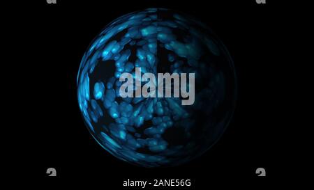 Digital colorful sphere with lighting circles in space, modern computer ...