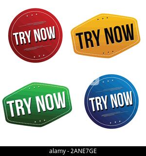 Try now sticker or label set on white background, vector illustration Stock Vector