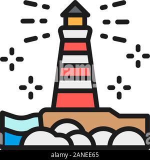 Vector lighthouse fisgard, Victoria, Canada flat color line icon. Stock Vector