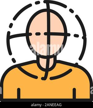 Person scanning, face verification, 360 degrees view flat color line icon. Stock Vector