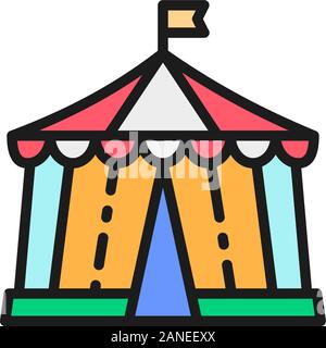 Vector circus tent, amusement park flat color line icon. Stock Vector