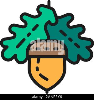 Vector acorn, oak flat color line icon. Stock Vector