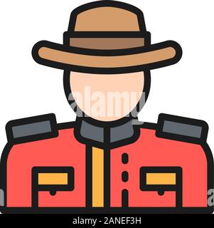 Vector royal Canadian Mounted Police flat color line icon. Stock Vector