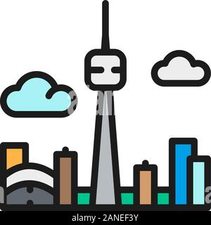 Vector Toronto Canada city silhouette flat color line icon. Stock Vector