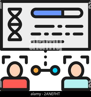 Determination of kinship by persons, face verification flat color line icon. Stock Vector