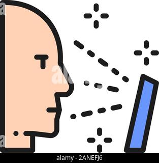 Face verification for unlock smartphone, face scanning flat color line icon. Stock Vector