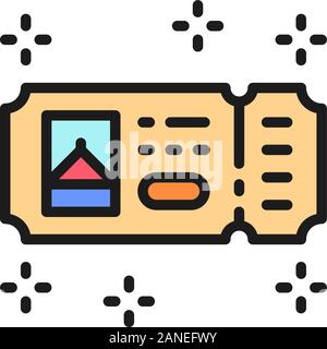 Amusement park ticket flat color line icon. Stock Vector