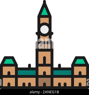 Parliament Hill, Ottawa flat color line icon. Stock Vector