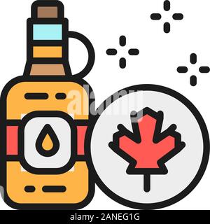 Vector bottle of maple syrup flat color line icon. Stock Vector