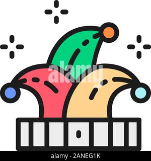 Vector jester hat, joker, clown flat color line icon. Stock Vector
