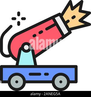 Vector circus cannon flat color line icon. Stock Vector