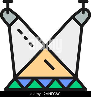 Scene illumination, spotlights on circus arena flat color line icon. Stock Vector