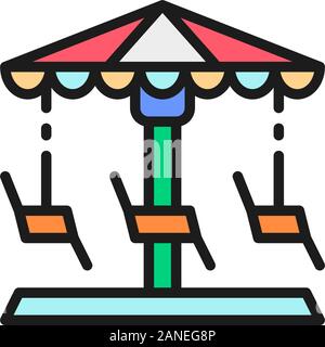 Merry-go-round, carousel, swing flat color line icon. Stock Vector