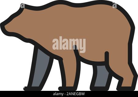 Vector grizzly bear flat color line icon. Stock Vector